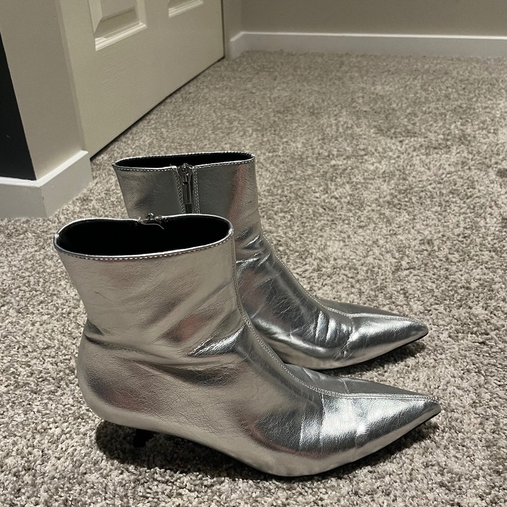 Zara metallic kitten heel ankle boots